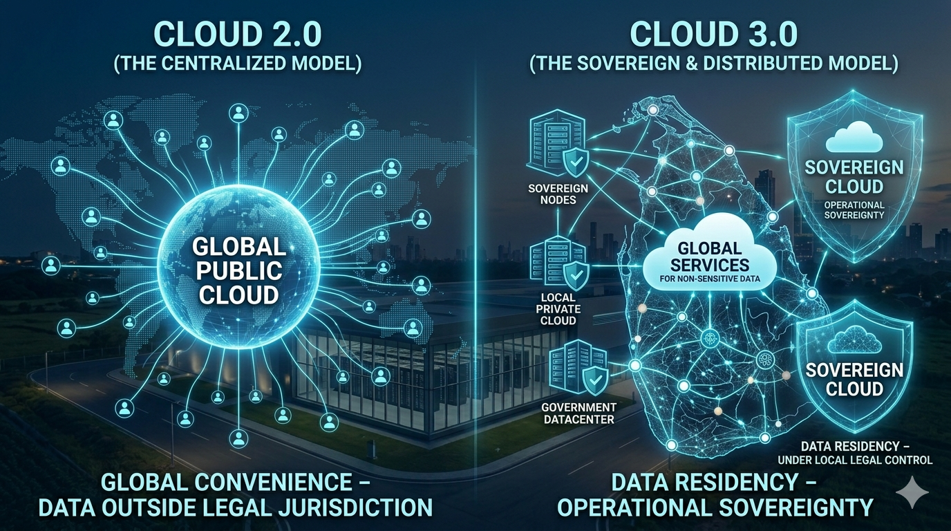 Comparison between Centralized Cloud 2.0 and Sovereign Cloud 3.0 Models