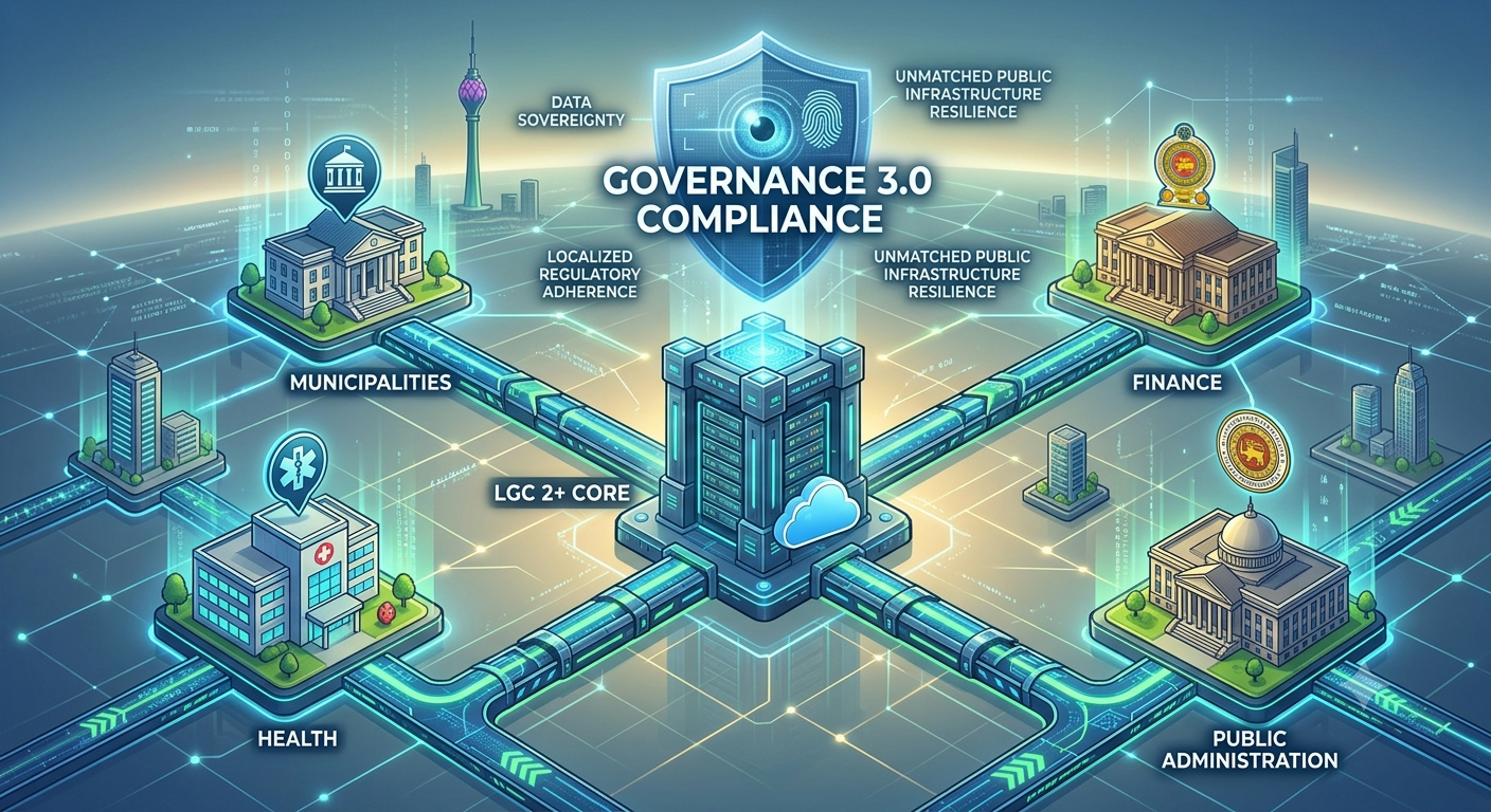 Interconnected grid of Sri Lankan government sectors protected by a digital shield