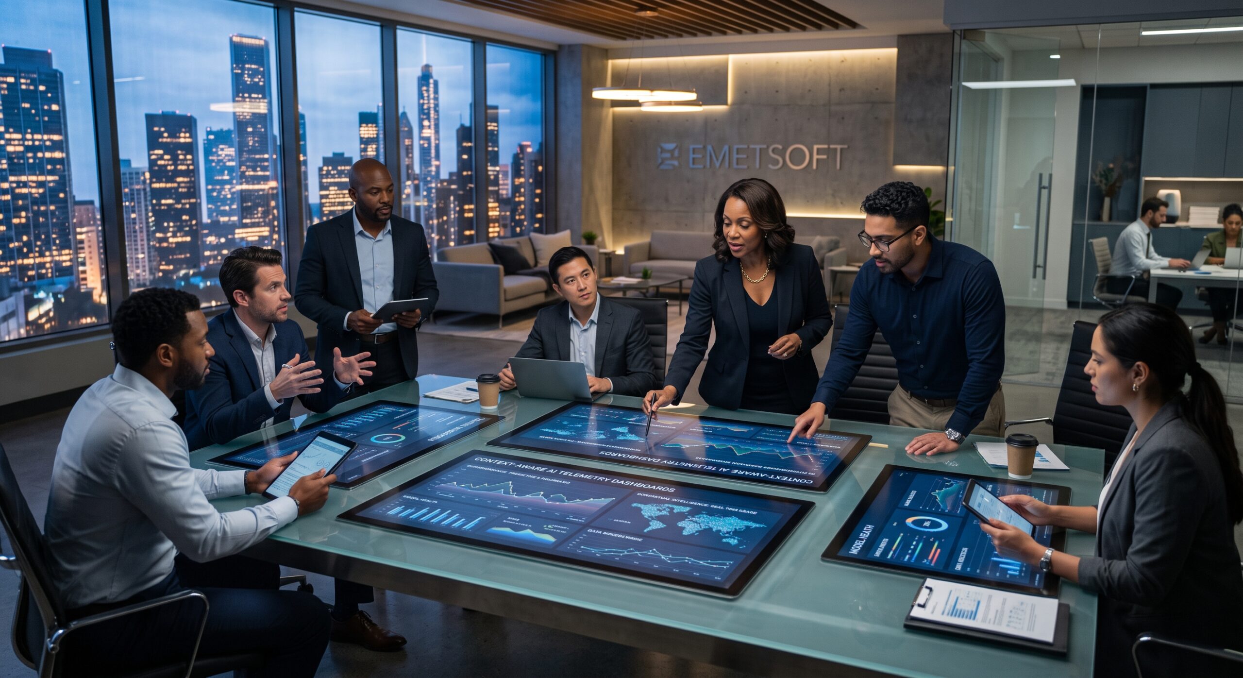 Enterprise Team Collaborating with AI Analytics